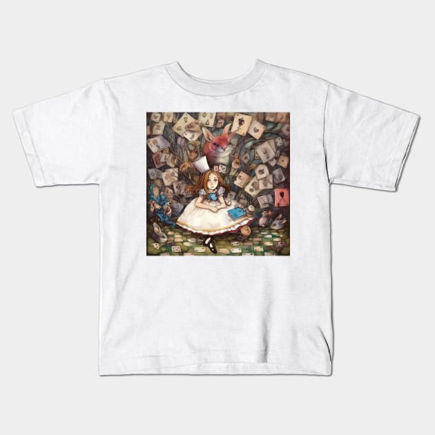 Alice in Wonderland. "Tea Party with the Mad Hatter and the Cheshire Cat" Kids T-Shirt by thewandswant